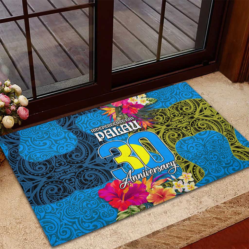 Palau Independence Day Rubber Doormat 1st October 30th Anniversary Polynesian Jungle Flower LT03 - Polynesian Pride