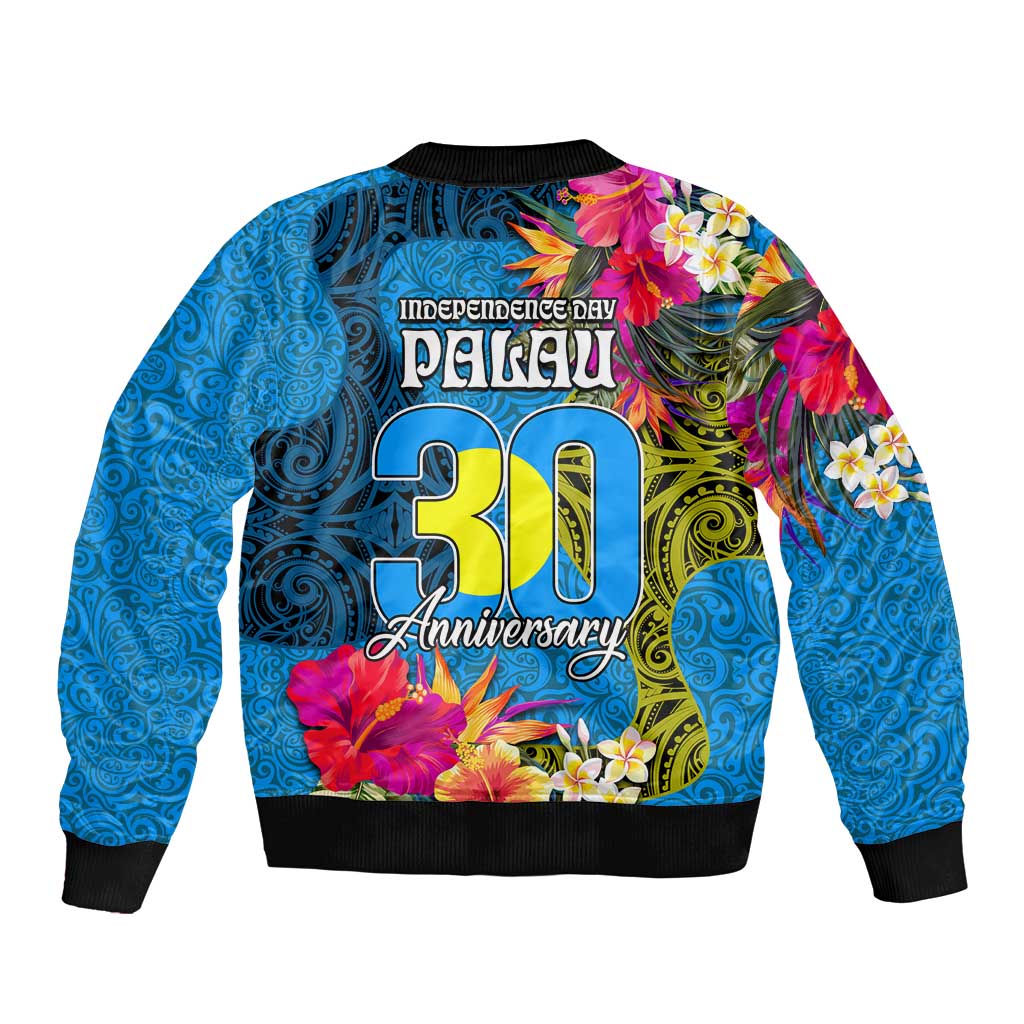 Palau Independence Day Sleeve Zip Bomber Jacket 1st October 30th Anniversary Polynesian Jungle Flower LT03 - Polynesian Pride