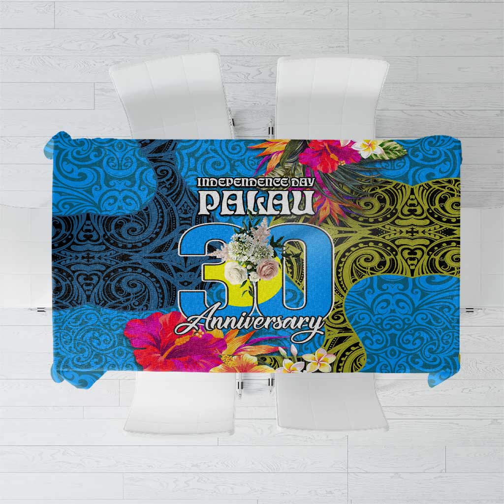 Palau Independence Day Tablecloth 1st October 30th Anniversary Polynesian Jungle Flower LT03 Blue - Polynesian Pride