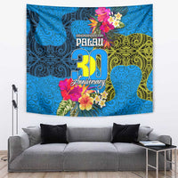 Palau Independence Day Tapestry 1st October 30th Anniversary Polynesian Jungle Flower LT03 Blue - Polynesian Pride