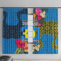 Palau Independence Day Window Curtain 1st October 30th Anniversary Polynesian Jungle Flower LT03 With Hooks Blue - Polynesian Pride