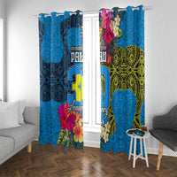 Palau Independence Day Window Curtain 1st October 30th Anniversary Polynesian Jungle Flower LT03 With Grommets Blue - Polynesian Pride