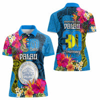 Palau Independence Day Women Polo Shirt 1st October 30th Anniversary Polynesian Jungle Flower LT03 - Polynesian Pride