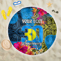 Personalised Palau Independence Day Beach Blanket 1st October 30th Anniversary Polynesian Jungle Flower LT03 One Size 150cm Blue - Polynesian Pride