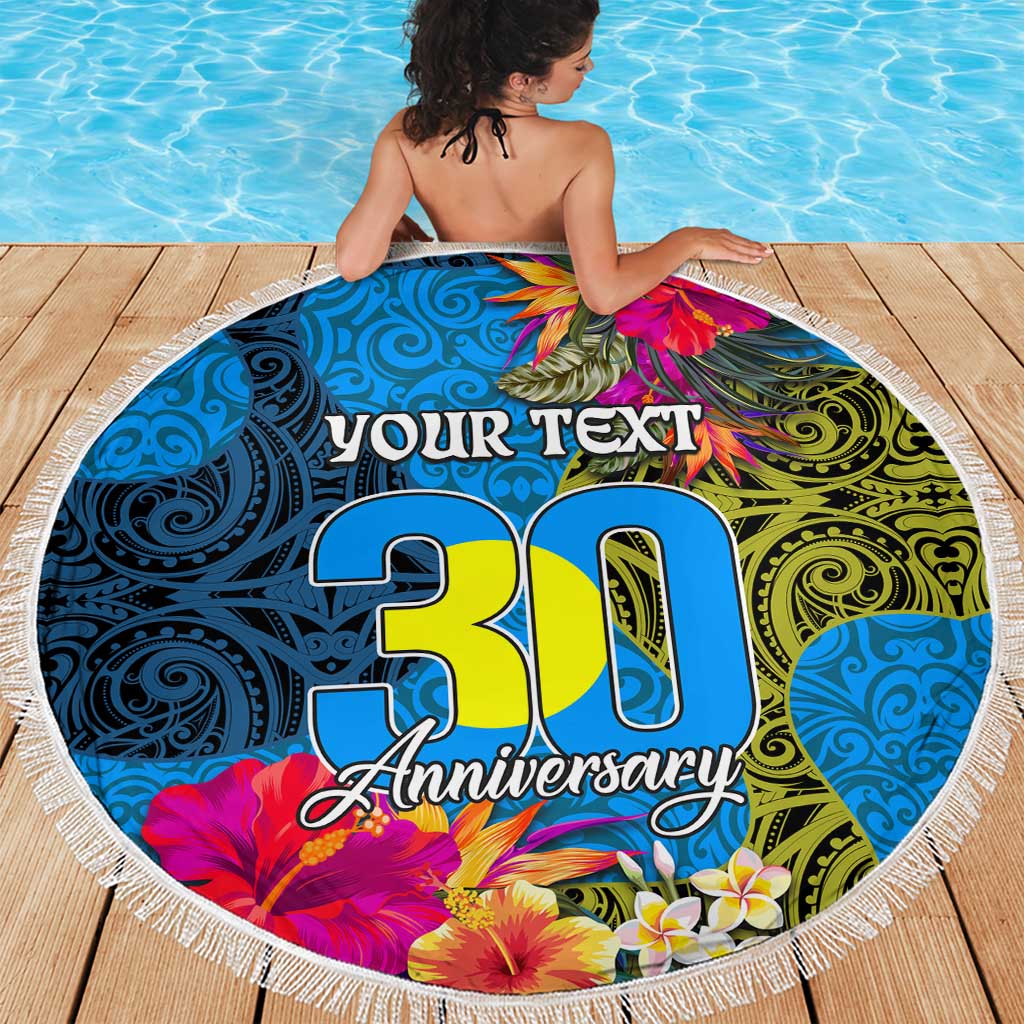 Personalised Palau Independence Day Beach Blanket 1st October 30th Anniversary Polynesian Jungle Flower LT03 - Polynesian Pride