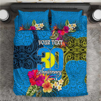 Personalised Palau Independence Day Bedding Set 1st October 30th Anniversary Polynesian Jungle Flower LT03 Blue - Polynesian Pride