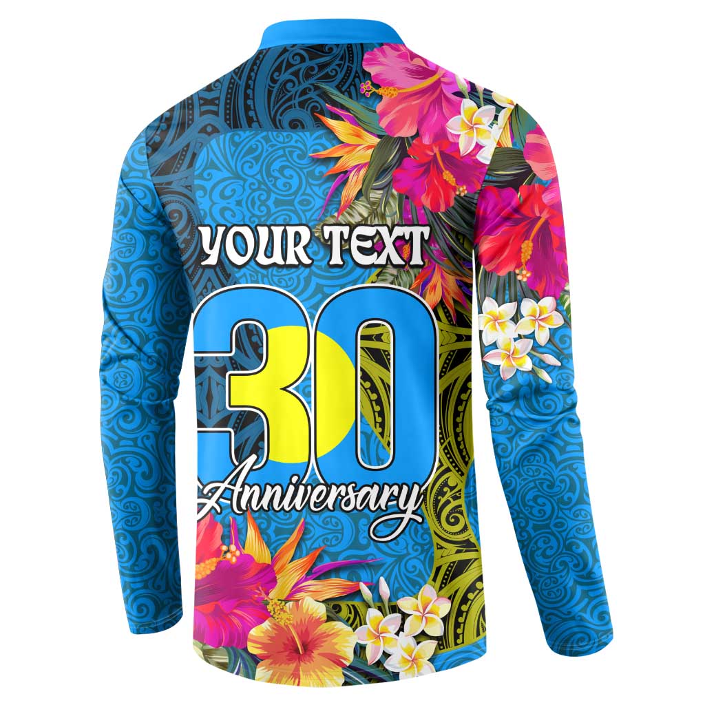 Personalised Palau Independence Day Button Sweatshirt 1st October 30th Anniversary Polynesian Jungle Flower LT03 - Polynesian Pride