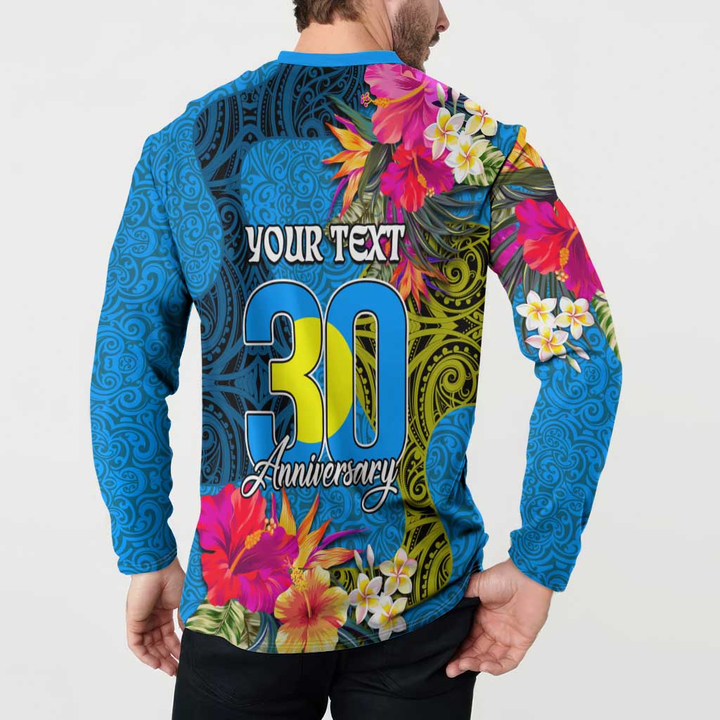 Personalised Palau Independence Day Button Sweatshirt 1st October 30th Anniversary Polynesian Jungle Flower LT03 - Polynesian Pride