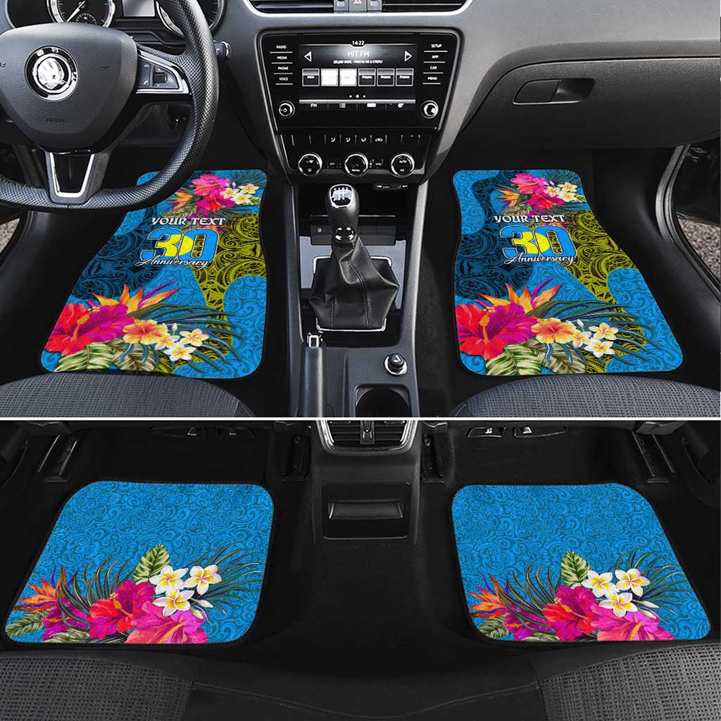 Personalised Palau Independence Day Car Mats 1st October 30th Anniversary Polynesian Jungle Flower LT03 Set 4pcs Blue - Polynesian Pride