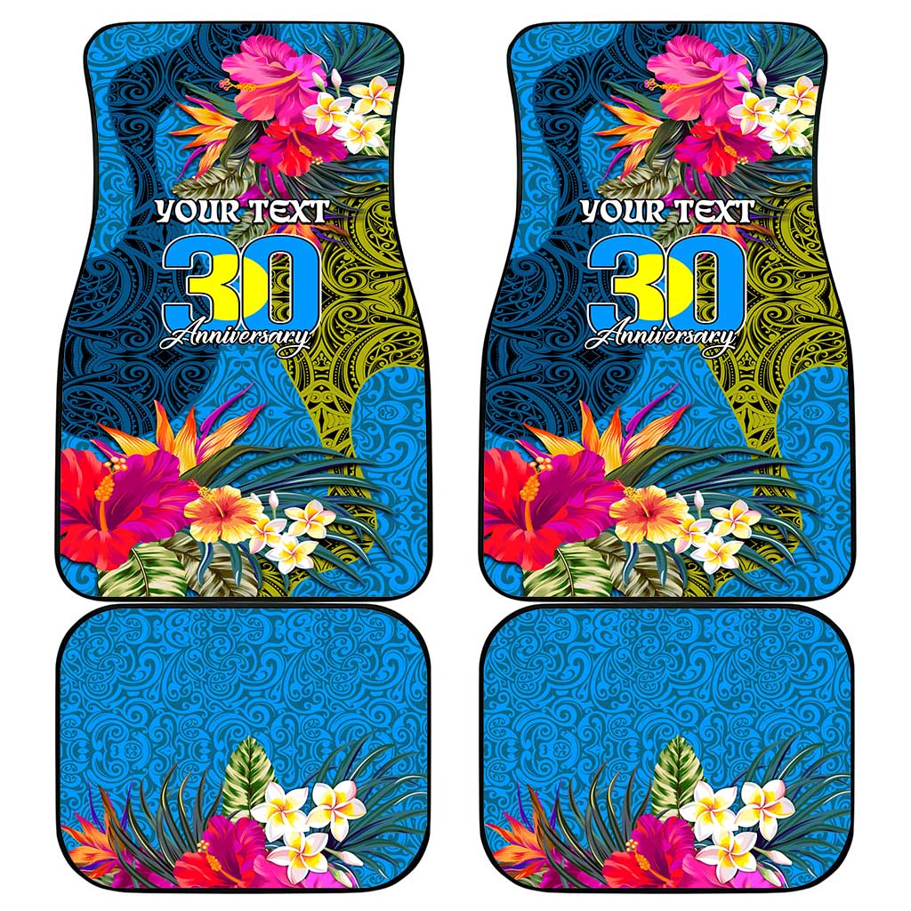 Personalised Palau Independence Day Car Mats 1st October 30th Anniversary Polynesian Jungle Flower LT03 - Polynesian Pride