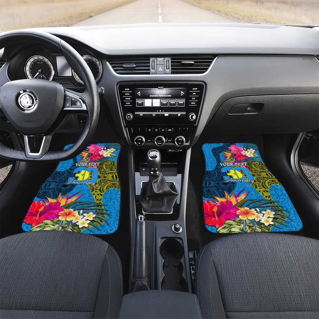 Personalised Palau Independence Day Car Mats 1st October 30th Anniversary Polynesian Jungle Flower LT03 Set 2pcs - Front Blue - Polynesian Pride