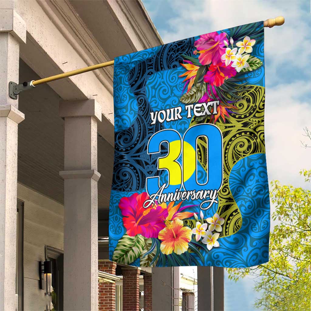 Personalised Palau Independence Day Garden Flag 1st October 30th Anniversary Polynesian Jungle Flower LT03 House Flag Blue - Polynesian Pride