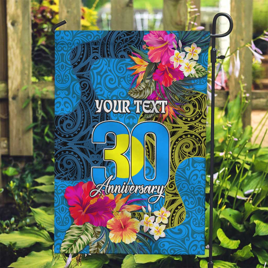 Personalised Palau Independence Day Garden Flag 1st October 30th Anniversary Polynesian Jungle Flower LT03 Garden Flag Blue - Polynesian Pride