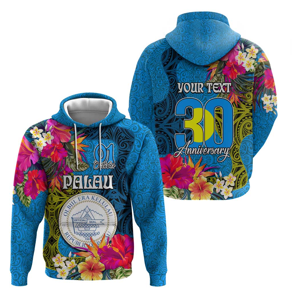 Personalised Palau Independence Day Hoodie 1st October 30th Anniversary Polynesian Jungle Flower LT03 - Polynesian Pride