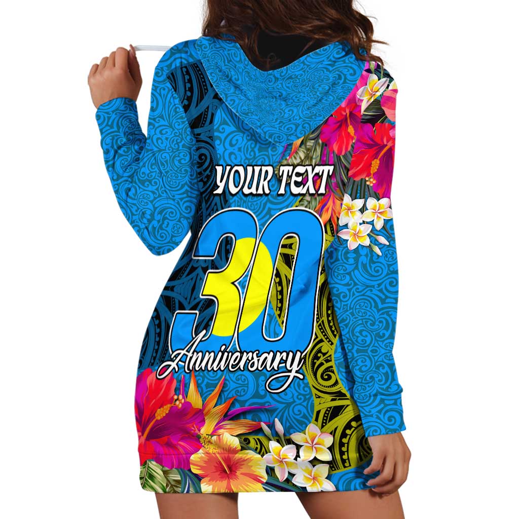 Personalised Palau Independence Day Hoodie Dress 1st October 30th Anniversary Polynesian Jungle Flower LT03 - Polynesian Pride