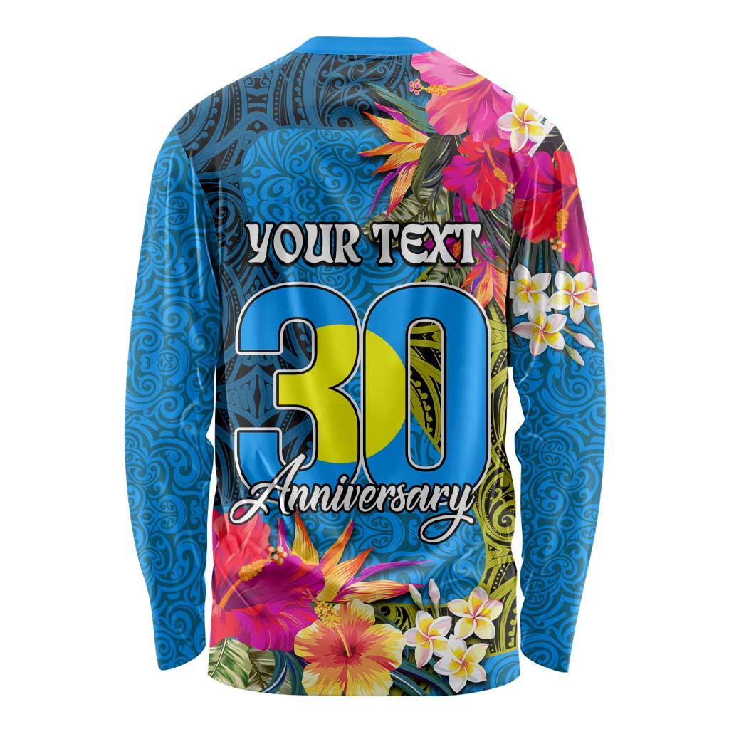 Personalised Palau Independence Day Long Sleeve Shirt 1st October 30th Anniversary Polynesian Jungle Flower LT03 - Polynesian Pride