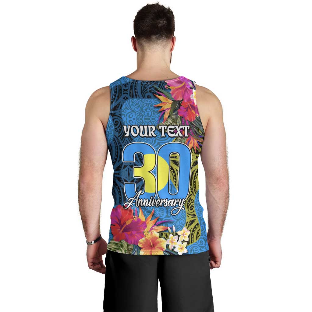 Personalised Palau Independence Day Men Tank Top 1st October 30th Anniversary Polynesian Jungle Flower LT03 - Polynesian Pride