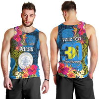 Personalised Palau Independence Day Men Tank Top 1st October 30th Anniversary Polynesian Jungle Flower LT03 - Polynesian Pride