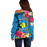 Personalised Palau Independence Day Off Shoulder Sweater 1st October 30th Anniversary Polynesian Jungle Flower LT03 - Polynesian Pride