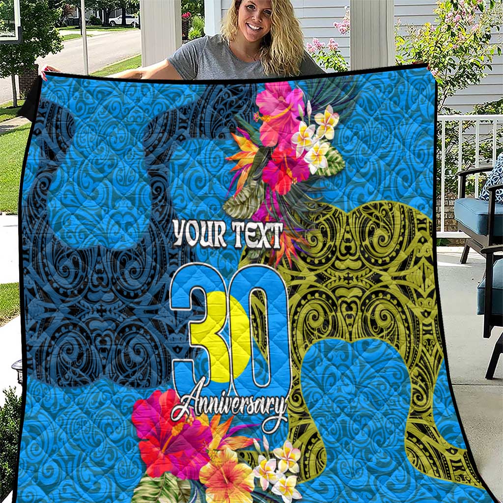 Personalised Palau Independence Day Quilt 1st October 30th Anniversary Polynesian Jungle Flower LT03 Blue - Polynesian Pride