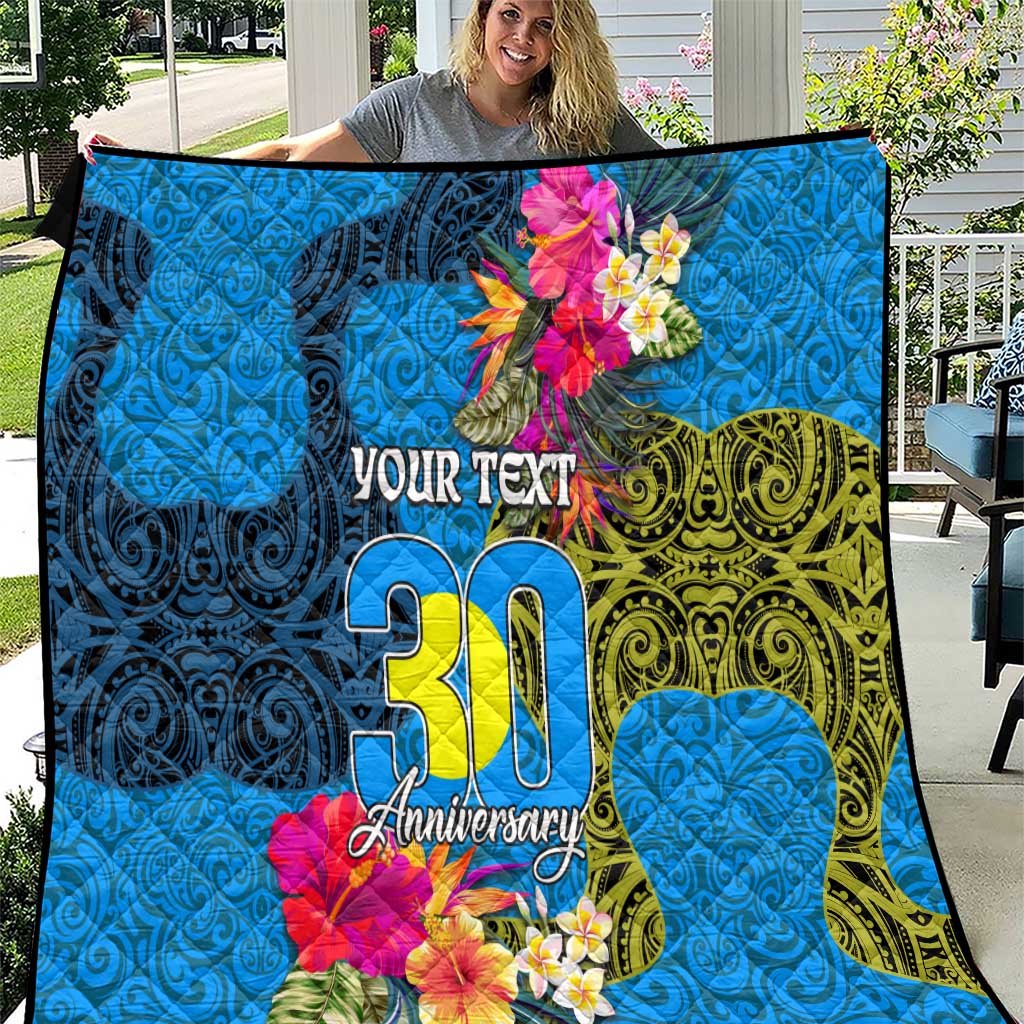 Personalised Palau Independence Day Quilt 1st October 30th Anniversary Polynesian Jungle Flower