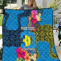 Personalised Palau Independence Day Quilt 1st October 30th Anniversary Polynesian Jungle Flower LT03 Blue - Polynesian Pride