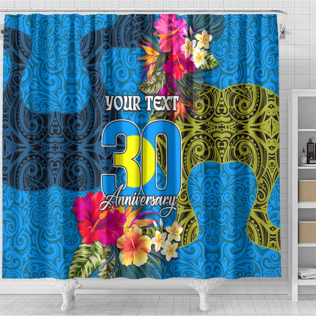 Personalised Palau Independence Day Shower Curtain 1st October 30th Anniversary Polynesian Jungle Flower LT03 - Polynesian Pride