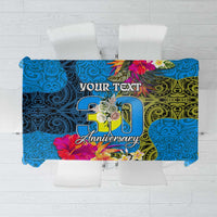 Personalised Palau Independence Day Tablecloth 1st October 30th Anniversary Polynesian Jungle Flower LT03 Blue - Polynesian Pride