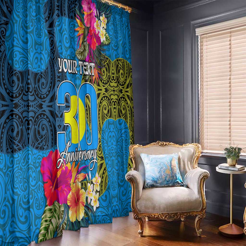 Personalised Palau Independence Day Window Curtain 1st October 30th Anniversary Polynesian Jungle Flower LT03 - Polynesian Pride