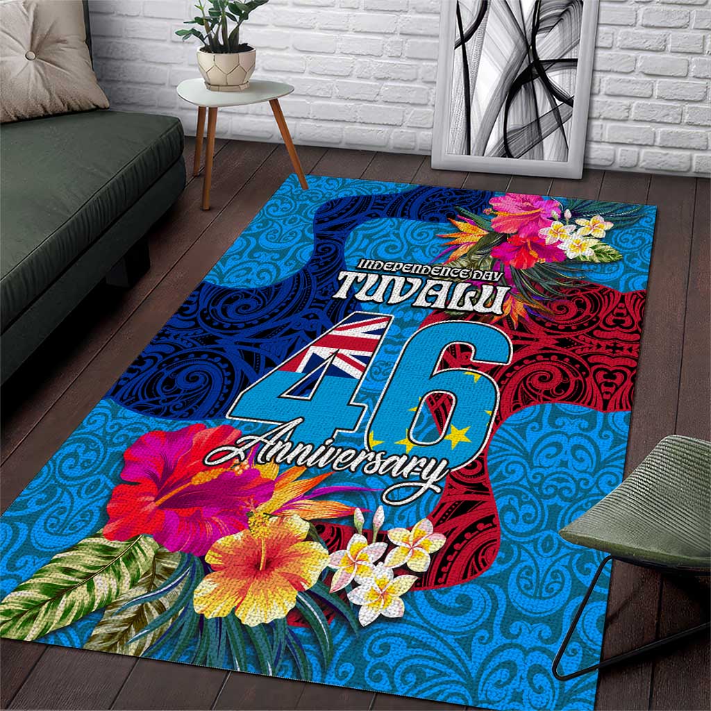 Tuvalu Independence Day Area Rug 1st October 46th Anniversary Polynesian Jungle Flower LT03 Blue - Polynesian Pride