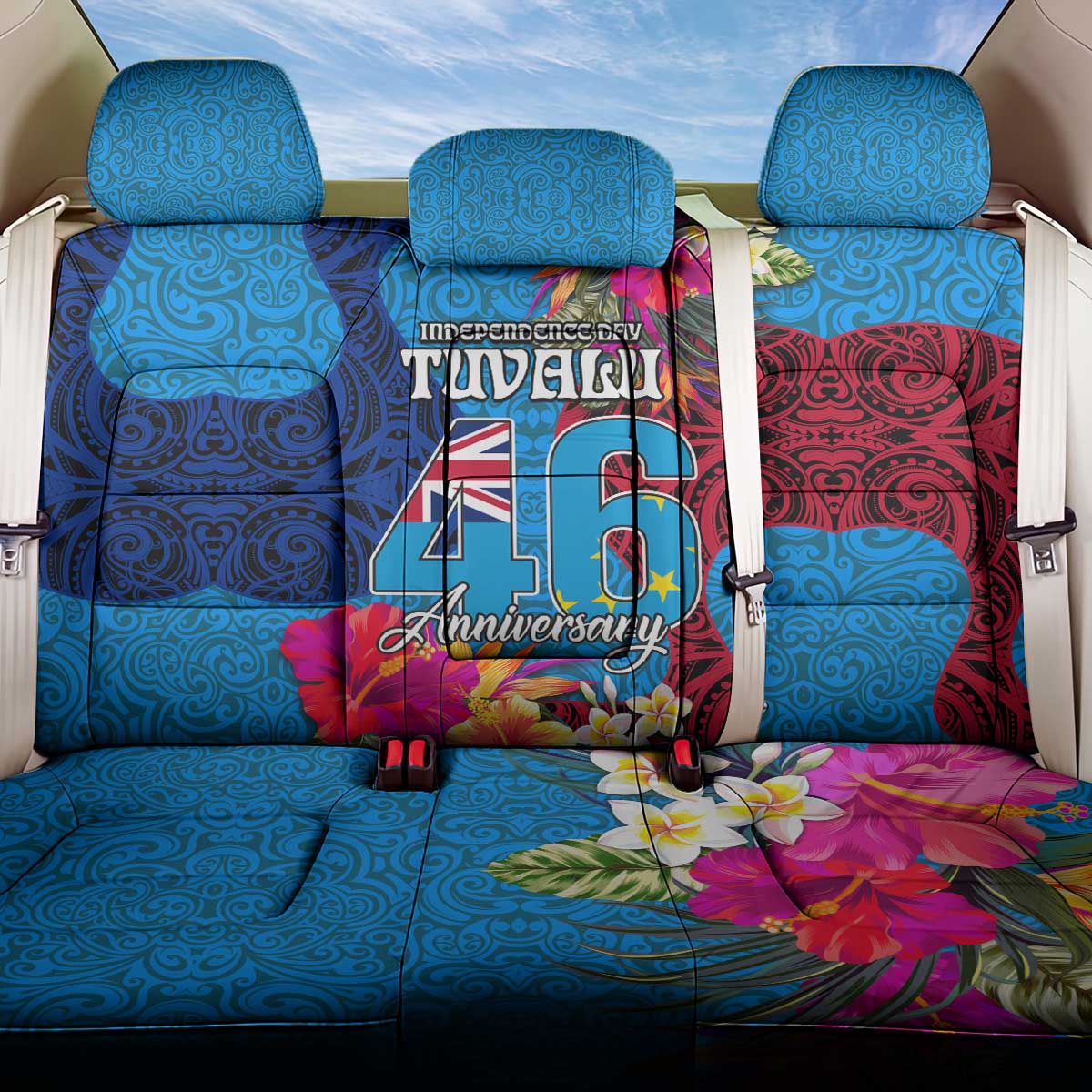 Tuvalu Independence Day Back Car Seat Cover 1st October 46th Anniversary Polynesian Jungle Flower LT03 One Size Blue - Polynesian Pride