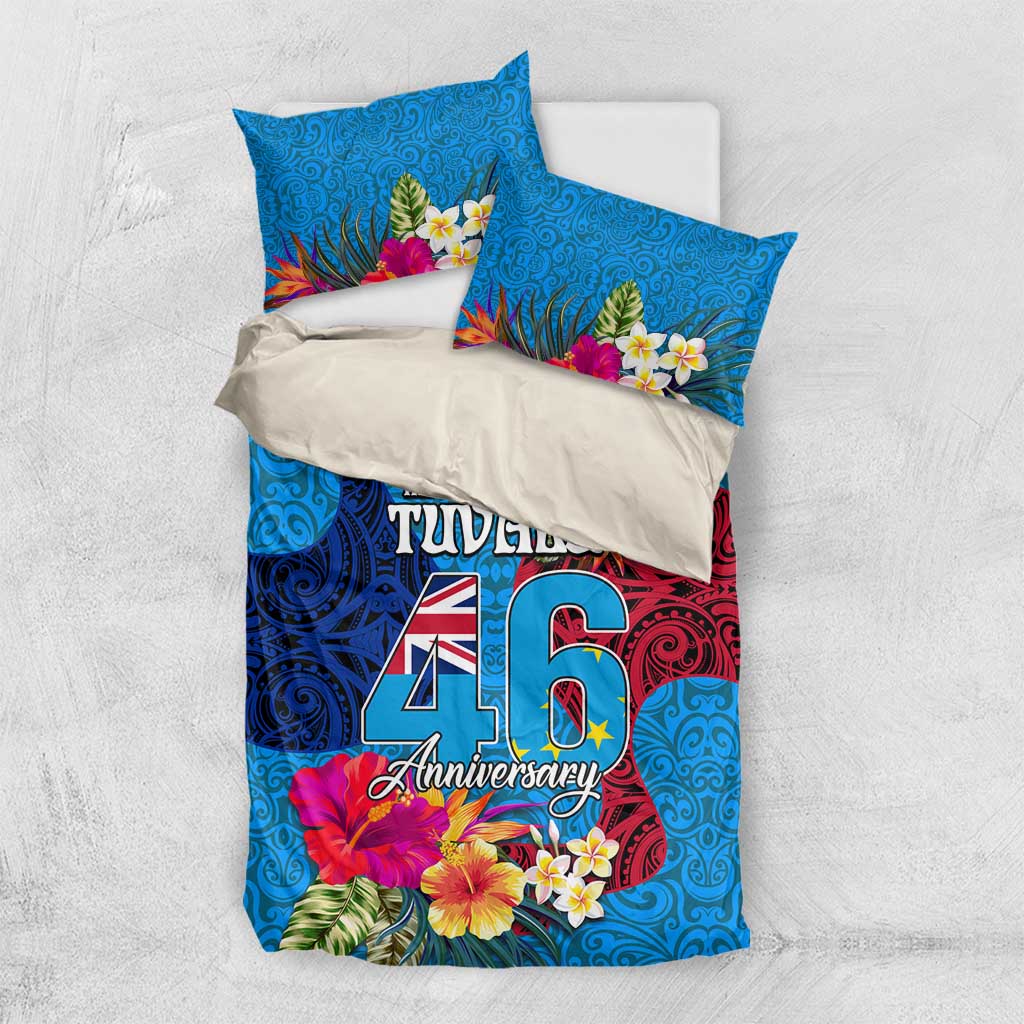 Tuvalu Independence Day Bedding Set 1st October 46th Anniversary Polynesian Jungle Flower LT03 US Twin 172cm x 218cm Blue - Polynesian Pride