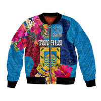 Tuvalu Independence Day Bomber Jacket 1st October 46th Anniversary Polynesian Jungle Flower LT03 Unisex Blue - Polynesian Pride