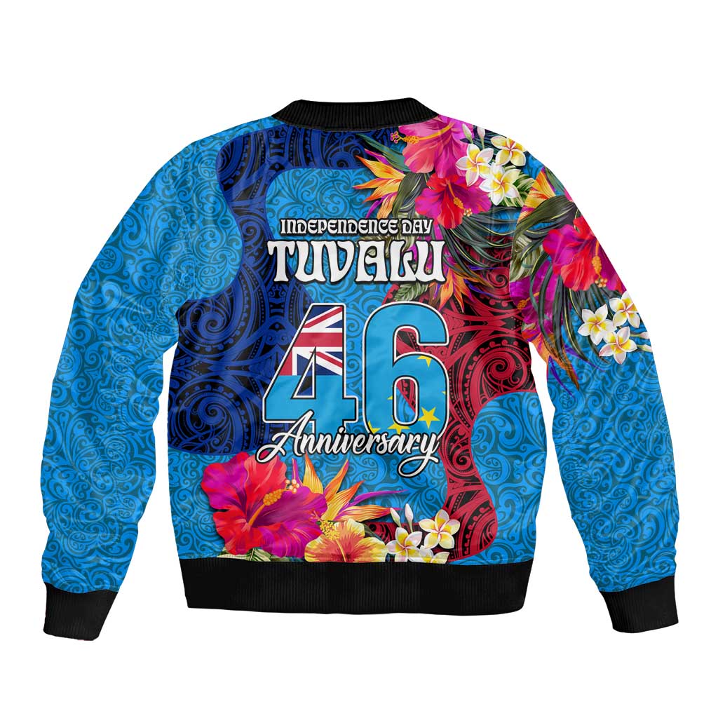 Tuvalu Independence Day Bomber Jacket 1st October 46th Anniversary Polynesian Jungle Flower LT03 - Polynesian Pride