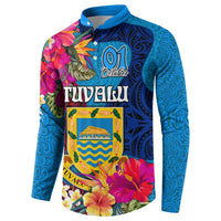 Tuvalu Independence Day Button Sweatshirt 1st October 46th Anniversary Polynesian Jungle Flower LT03 - Polynesian Pride