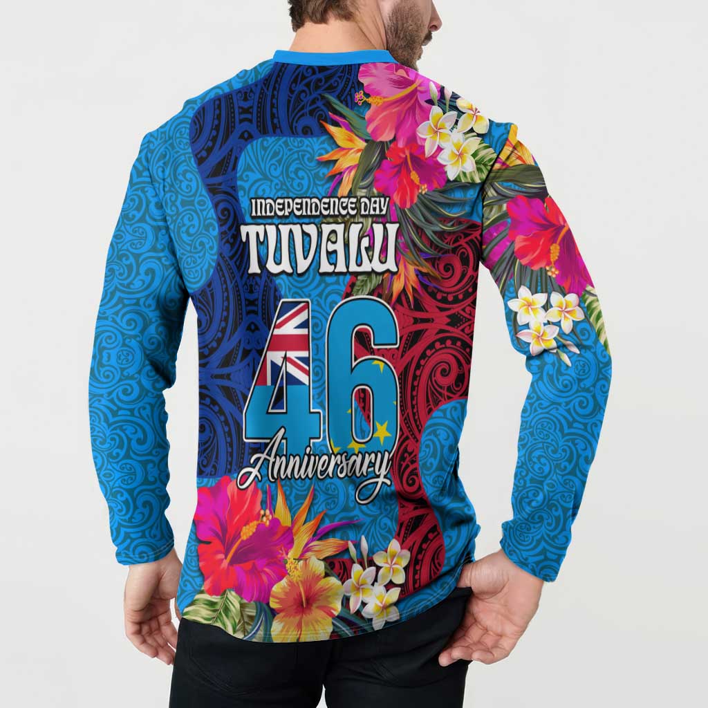 Tuvalu Independence Day Button Sweatshirt 1st October 46th Anniversary Polynesian Jungle Flower LT03 - Polynesian Pride
