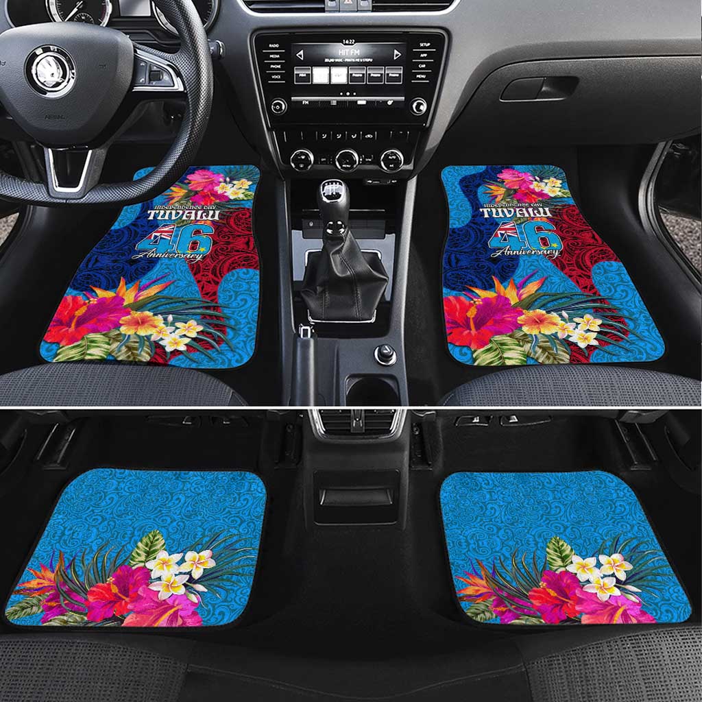 Tuvalu Independence Day Car Mats 1st October 46th Anniversary Polynesian Jungle Flower LT03 Set 4pcs Blue - Polynesian Pride
