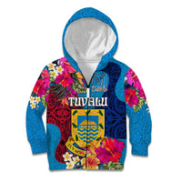 Tuvalu Independence Day Kid Hoodie 1st October 46th Anniversary Polynesian Jungle Flower LT03 Zip Hoodie Blue - Polynesian Pride