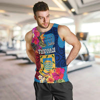 Tuvalu Independence Day Men Tank Top 1st October 46th Anniversary Polynesian Jungle Flower LT03 Blue - Polynesian Pride