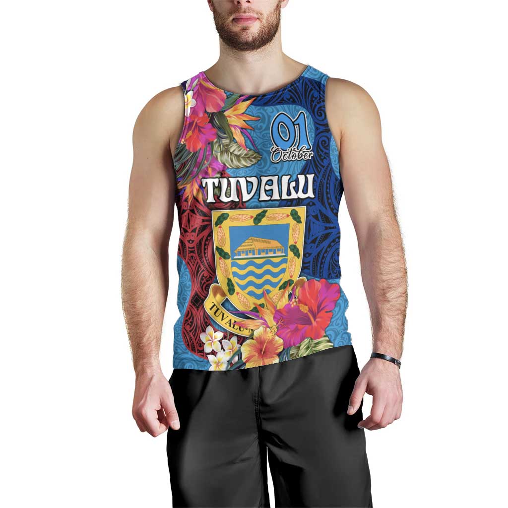 Tuvalu Independence Day Men Tank Top 1st October 46th Anniversary Polynesian Jungle Flower LT03 - Polynesian Pride