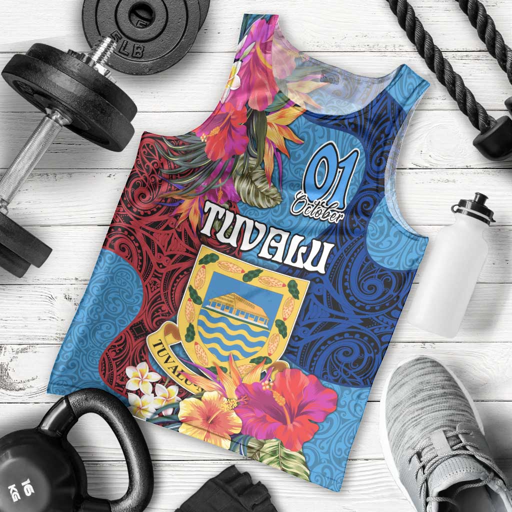 Tuvalu Independence Day Men Tank Top 1st October 46th Anniversary Polynesian Jungle Flower LT03 - Polynesian Pride