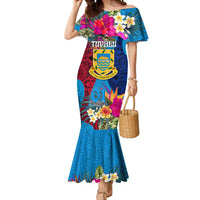 Tuvalu Independence Day Mermaid Dress 1st October 46th Anniversary Polynesian Jungle Flower LT03 Women Blue - Polynesian Pride