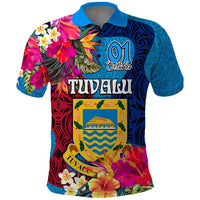 Tuvalu Independence Day Polo Shirt 1st October 46th Anniversary Polynesian Jungle Flower LT03 Blue - Polynesian Pride