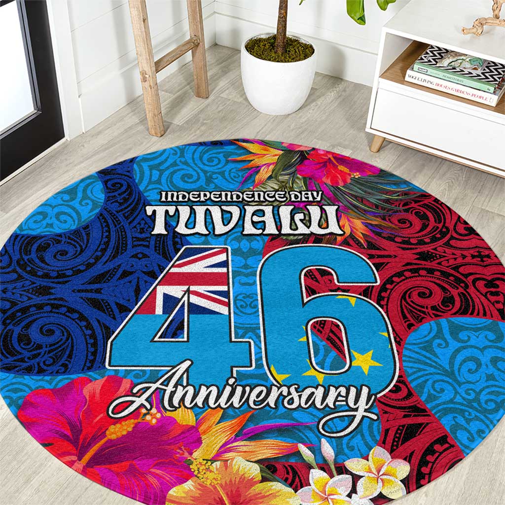 Tuvalu Independence Day Round Carpet 1st October 46th Anniversary Polynesian Jungle Flower LT03 Blue - Polynesian Pride