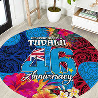 Tuvalu Independence Day Round Carpet 1st October 46th Anniversary Polynesian Jungle Flower LT03 Blue - Polynesian Pride
