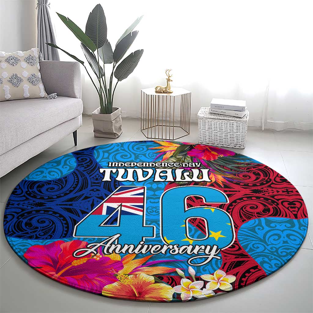 Tuvalu Independence Day Round Carpet 1st October 46th Anniversary Polynesian Jungle Flower LT03 - Polynesian Pride