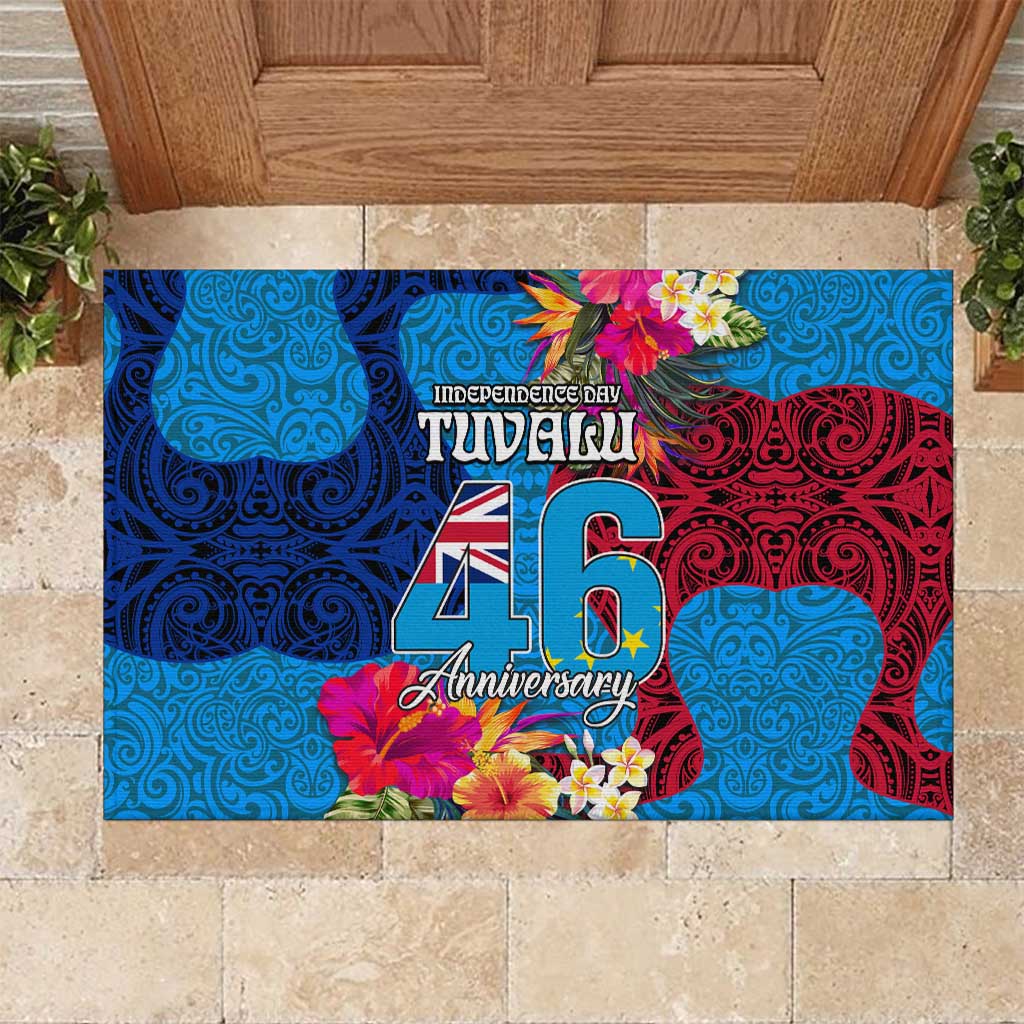 Tuvalu Independence Day Rubber Doormat 1st October 46th Anniversary Polynesian Jungle Flower LT03 Blue - Polynesian Pride