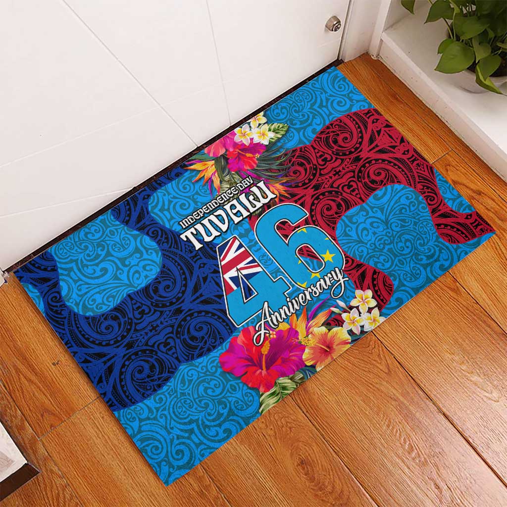 Tuvalu Independence Day Rubber Doormat 1st October 46th Anniversary Polynesian Jungle Flower LT03 - Polynesian Pride