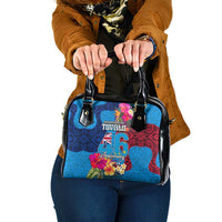 Tuvalu Independence Day Shoulder Handbag 1st October 46th Anniversary Polynesian Jungle Flower LT03 One Size Blue - Polynesian Pride