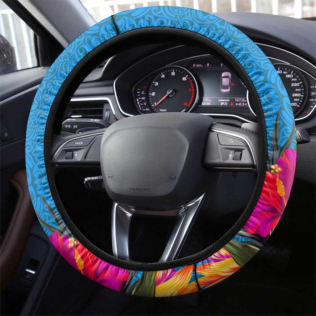 Tuvalu Independence Day Steering Wheel Cover 1st October 46th Anniversary Polynesian Jungle Flower LT03 - Polynesian Pride